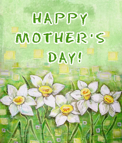 Beyaz nergis bir güzel akrilik resim arka plan bahar. Mutlu Anneler Günü tebrik kartı. — Stok fotoğraf