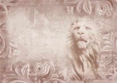 Mimari Detaylar. Grunge tarzı aslan, Menderes, başkentleri, frizleri ile kolaj.