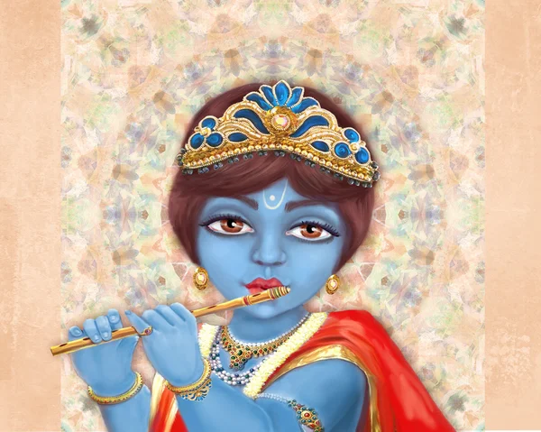 Illustration of hindu deity Shri Krishna playing the flute. Happy Janmashtami — Stock Photo, Image
