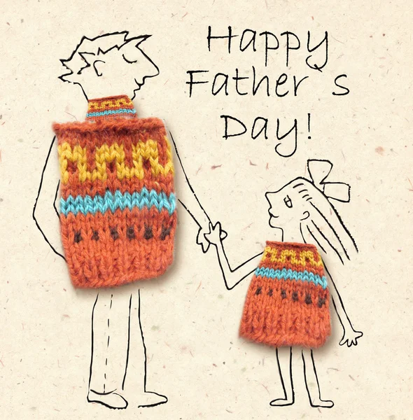 Father and daughter on a walk, happy and smiling to each other. Happy father\'s day, illustration with dad and daughter