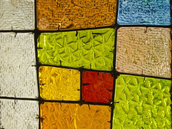Fond géométrique abstrait coloré. Vitrail multicolore. Fenêtre décorative de divers rectangles colorés . — Photo