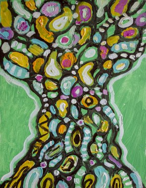 Soyut resimli ağaç. Nörografi arzulara ulaşmak için güzel bir tekniktir. Yaşam Ağacı, sanat terapisi için psikolojik bir tekniktir..