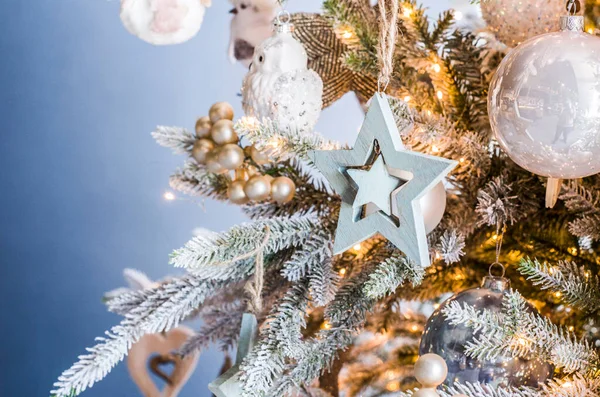 Vrolijk Kerstfeest Gelukkig Nieuwjaar Feestelijke Kaart Kerstster Decoratie Vakantie Compositie — Stockfoto