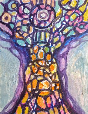 Soyut resimli ağaç. Yaşam Ağacı, sanat terapisi için psikolojik bir tekniktir. Nörografi arzulara ulaşmak için güzel bir tekniktir.