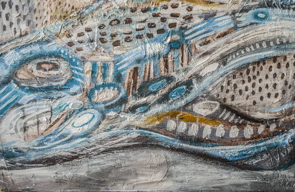 Синяя Абстрактная Рука Рисует Акриловую Живопись Интерьер — стоковое фото
