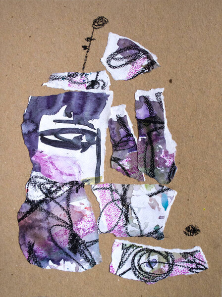 Art abstract acrylic painting silhouette. Conceptual art. Human psyche. Profile of a girl. Dream, daydream, reverie, bright personality, inner light. Violet color. Interior decor.