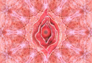 Vagina image in the shape of a flower. Yoni illustration of female energy concept. Colorful abstract mandala background. Ethnic motifs.Element for relax, meditation.Circular colored pattern for decoration.