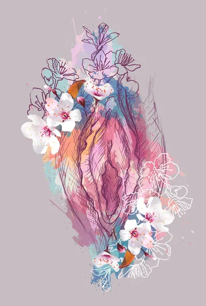 Image Vulve Forme Fleur Yoni Illustration Concept Énergie Féminine Illustration — Photo