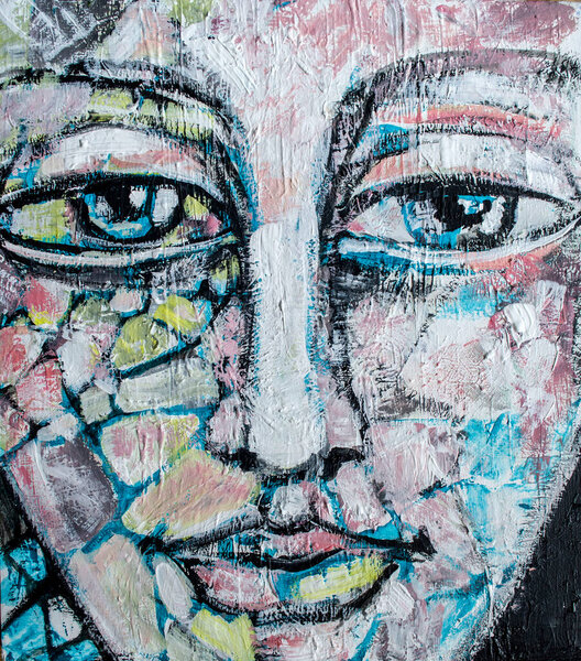 Eyes close up portrait texture painting. Acrylic texture on canvas.