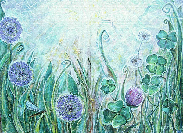 Acrylic painting. Blooming meadow plants. — Stockfoto