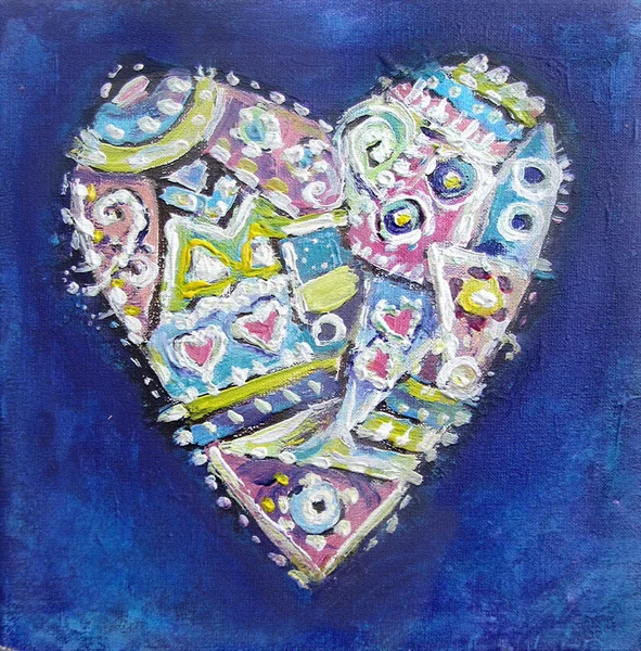 Painting abstract color ethnic pattern heart — 스톡 사진