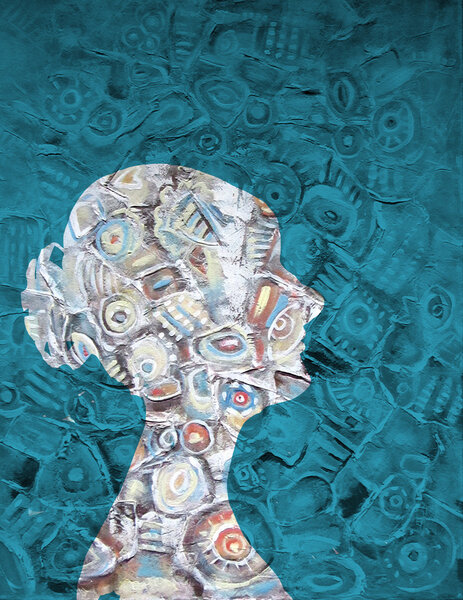 Abstract acrylic painting silhouette of the woman