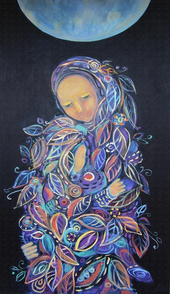 Schilderij vrouw met baby. Moederschap. — Stockfoto