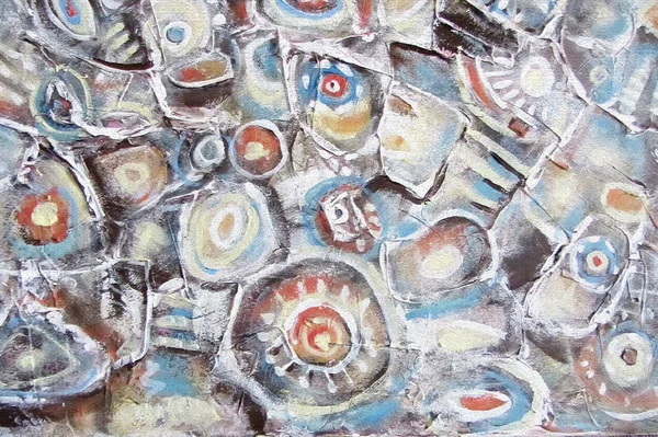 Abstract painting. Background with orange,brown and blue circles on the water. Mountain river, river stones, the movement of water,horizontal picture. Image for interior, as part of wall decorations — Stock Fotó