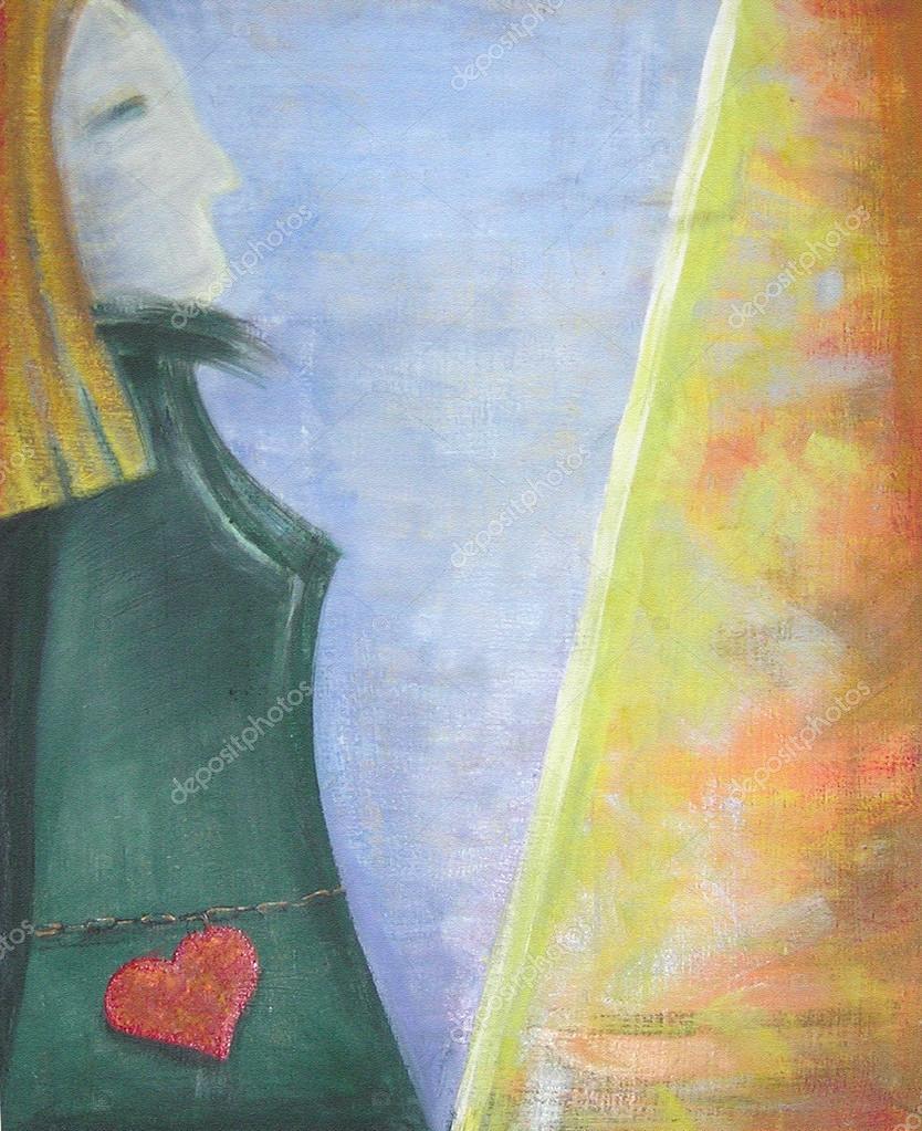 Arte abstracto acrílico silueta pintura. Arte conceptual. Perfil de una  chica sobre un fondo azul. Artista en el caballete. Decoración interior.  Mujer en el proceso creativo Ilustración de archivo de ©liyavihola #80218174, image size:834x1023