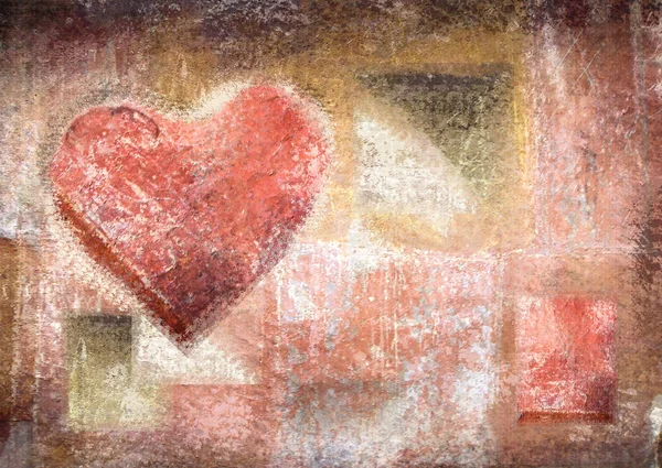 Corazón calcáreo en la vieja pared rayada. Concepto corazón grunge. Antecedentes inusuales para el Día de San Valentín. Mano dibujada. Fondo de San Valentín vintage abstracto con textura grunge. Cartel. Fondo de amor — Foto de Stock