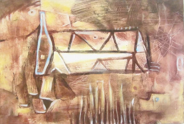 Beige and brown abstract art painting with geometric shapes. — Φωτογραφία Αρχείου