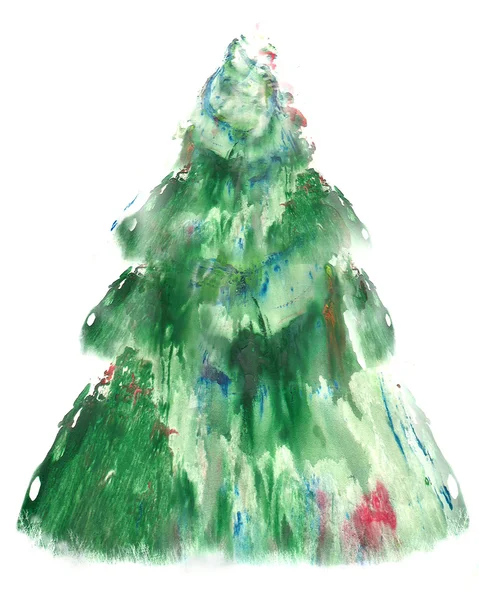 Arbre de Noël aquarelle isolé sur un fond blanc. Papier texturé. Nouvelle année et modèle de carte de Noël — Photo