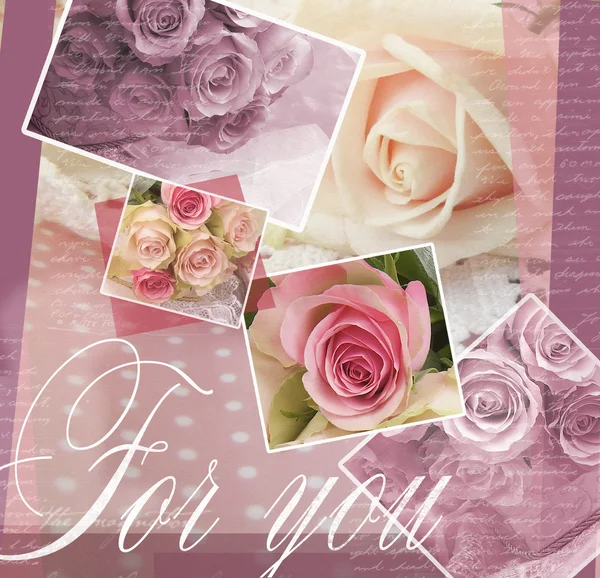 Ευχετήρια κάρτα για το κομψό σχεδιασμό με τριαντάφυλλα. Όμορφο φόντο με τριαντάφυλλα για συγχαρητήρια και προσκλήσεις. Γάμος μοτίβο — Φωτογραφία Αρχείου