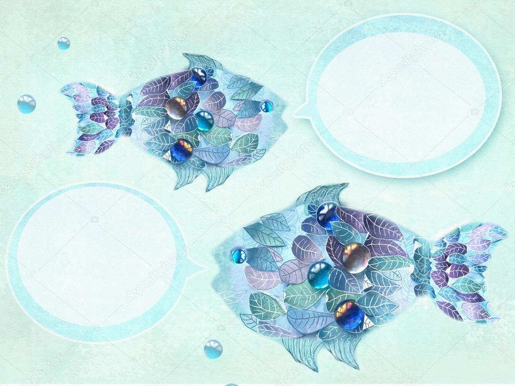 アート青魚 葉としてスケールで 手描きのイラスト スピーチの泡を持つ花魚 クリエイティブ デザイン ストック写真 C Liyavihola アート青魚 葉としてスケールで 手描きのイラスト スピーチの泡を持つ花魚 クリエイティブ デザイン ストック写真 C Liyavihola