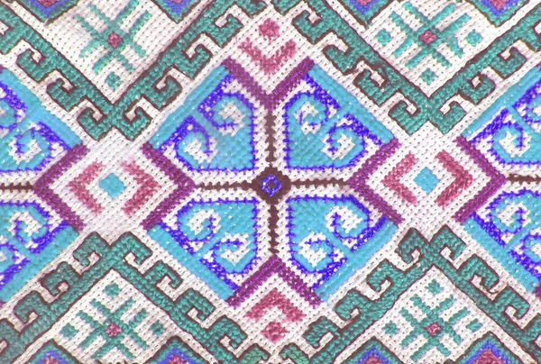 Embroidered handmade cross-stitch ethnic Ukraine pattern, stylized as watercolor. Ethnic ornament — Stock Photo, Image