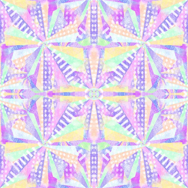 Formas abstractas patrón sin costura. Repita el fondo geométrico psicodélico del mosaico. Efecto caleidoscopio. Rayos de colores retorcidos . —  Fotos de Stock