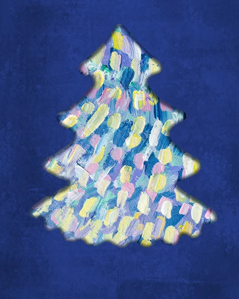 Albero di Natale su sfondo blu. Pittura astratta . — Foto Stock