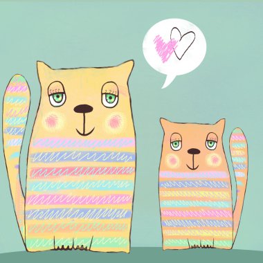 Happy colorful valentines cats. Cute couple of cats. Valentines card. Love background. I love you. Meeting invitation.