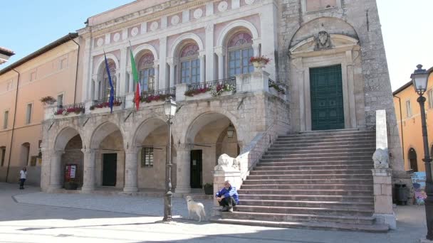 Torre del reloj del Palacio del municipio de Norcia, Italia — Vídeo de stock