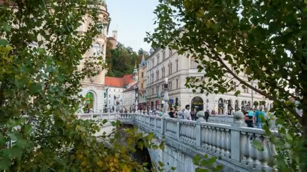 Time lapse of The three bridges in Ljubljana — Stock Video