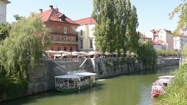 The Ljubljanica river in the center of Ljubljana — Stock Video