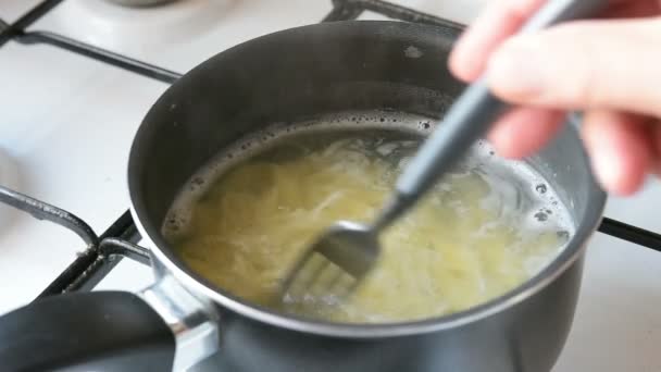 Una olla con la pasta que cocina — Vídeos de Stock