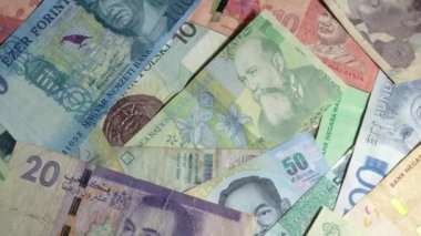 Udine, İtalya. 14 Aralık 2020. Dünyanın çeşitli ülkelerinden bazı banknotlar.