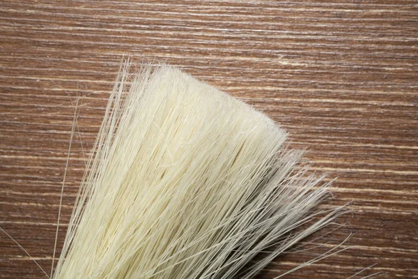 Detail Bristles Brush Old Wooden Table — Stock Photo, Image