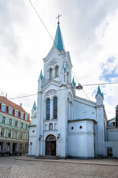 Riga Lettland Augusti 2021 Yttre Syn Our Lady Sorrows Church — Stockfoto