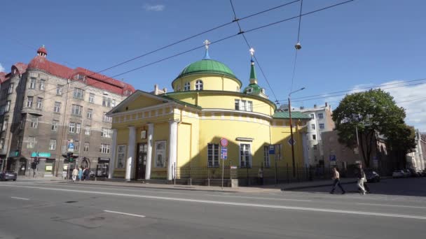 Riga Lettonie Août 2021 Eglise Alexander Nevsky Église Orthodoxe Bois — Video