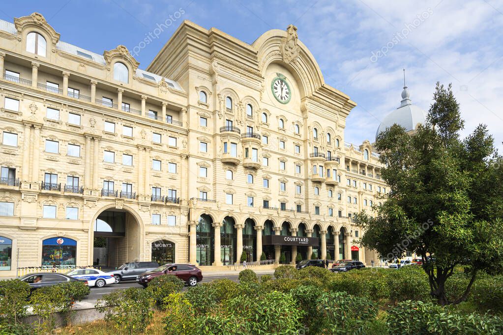 Baku, Azerbaijan. october 10, 2025. Exterior view of Courtyard hotel palace in the city center