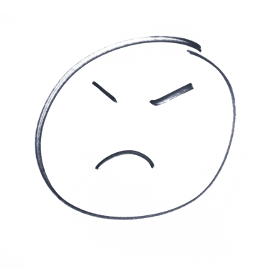 Şeffaf bir yüzey üzerinde siyah bir işaretle yapılmış kızgın bir yüz çizimi.