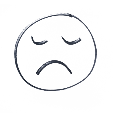 Şeffaf bir yüzey üzerinde siyah bir işaretle yapılmış hüzünlü bir yüz çizimi.