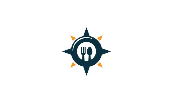 Travel Food Icon Logo Design Element Πυξίδα Πιρούνι Κουτάλι Φορέα — Διανυσματικό Αρχείο