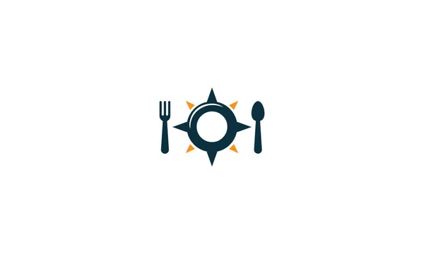 Logo Compasso Alimentare Design Compass Forcella Spoon Food Vector Logo — Vettoriale Stock