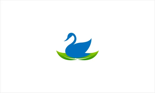 Kaczka Zielonym Ikonie Liści Logo Płaskim Wzorze Wektor Ilustracja Szablon — Wektor stockowy