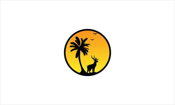 Rådjur Palm Träd Mås Icob Logotyp Vektor Illustration Design — Stock vektor