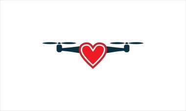 Drone logo kalbi beyaz arkaplan vektör illüstrasyonunda izole edildi