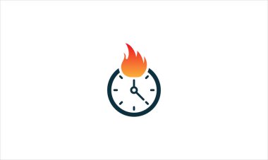 Sıcak Zaman Simgesi Logosu Tasarım Elemanı veya Ateş Alevi Logosu şablon çizimi ile Saat