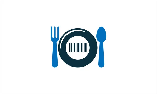 Lebensmittel Löffel Gabel Barcode Symbol Logo Design Illustration — Stockvektor