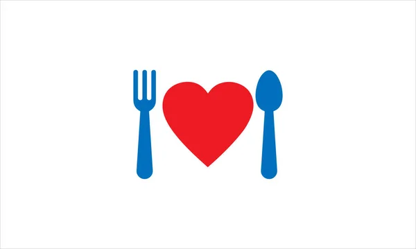 Cucchiaio Forchetta Cuore Cibo Amore Icona Logo Disegno Illustrazione — Vettoriale Stock