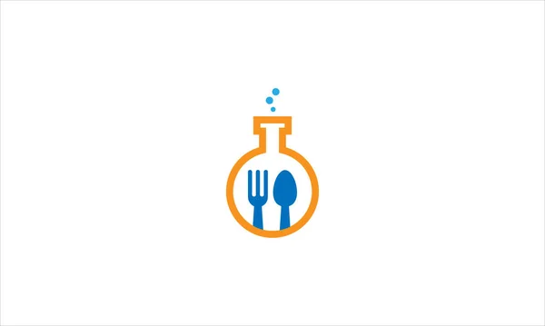 Flask Lab Con Forchetta Spoon Icona Del Laboratorio Alimentare Logo — Vettoriale Stock