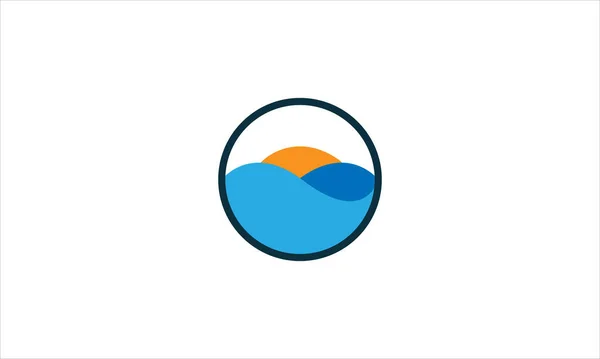 Zachód Słońca Bech Ikona Logo Projekt Wektor Ilustracji Szablon — Wektor stockowy