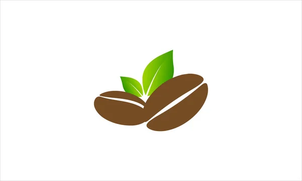 Green Coffee Leaf Beans Icon Logo Design Illustration — Stock Vector